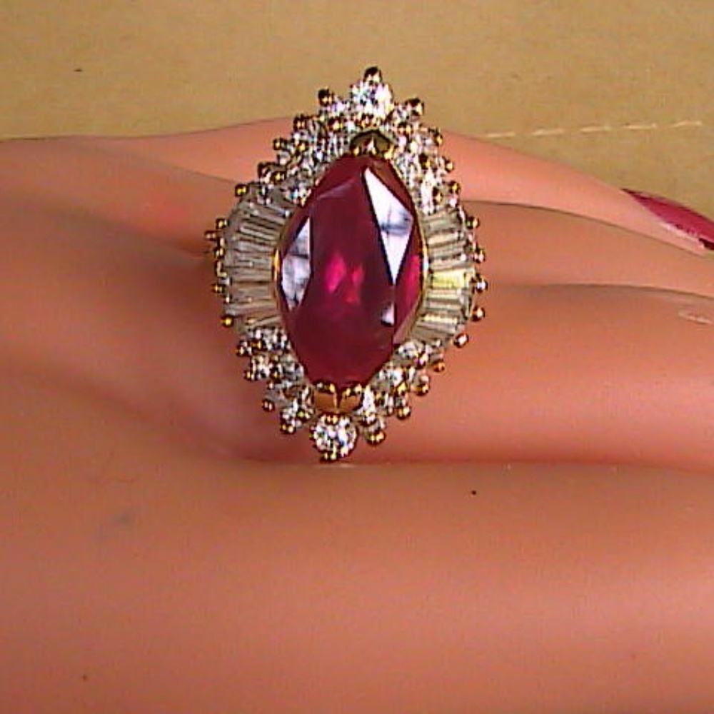 Sterling Silver Ruby Clear Stone Ring - image 6